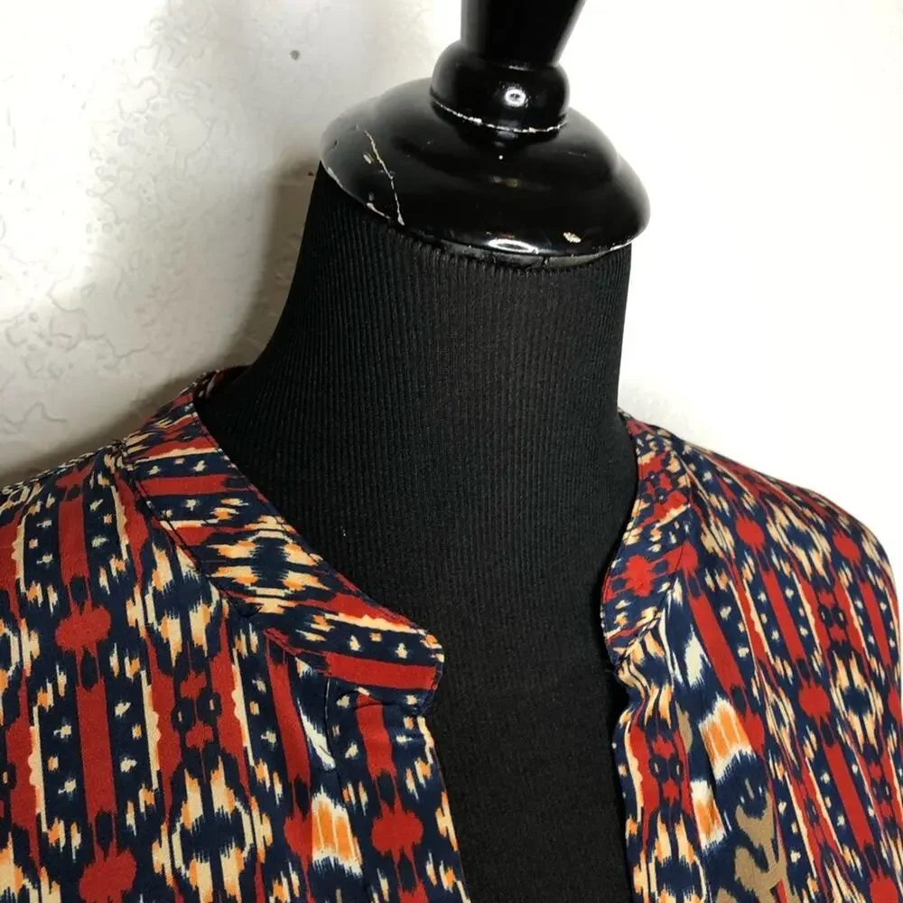 Tolani red blue orange graphic print silk shift dress size Medium